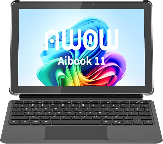 AWOW 10.1 Tablet with Keyboard, 2-in-1 Mini Laptop Tablet PC, Intel N150, 12GB RAM 256GB SSD, in-Cell Display, 36W PD Fast Charging, WiFi 6, BT 5.0, HDMI, Type-C, 8MP+5MP Camera