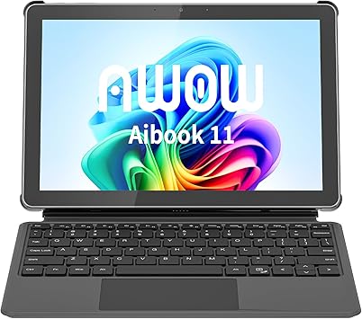 AWOW 10.1" Tablet with Keyboard, 2-in-1 Mini Laptop Tablet PC, Intel N150, 12GB RAM 256GB SSD, in-Cell Display, 36W PD Fast Charging, WiFi 6, BT 5.0, HDMI, Type-C, 8MP+5MP Camera