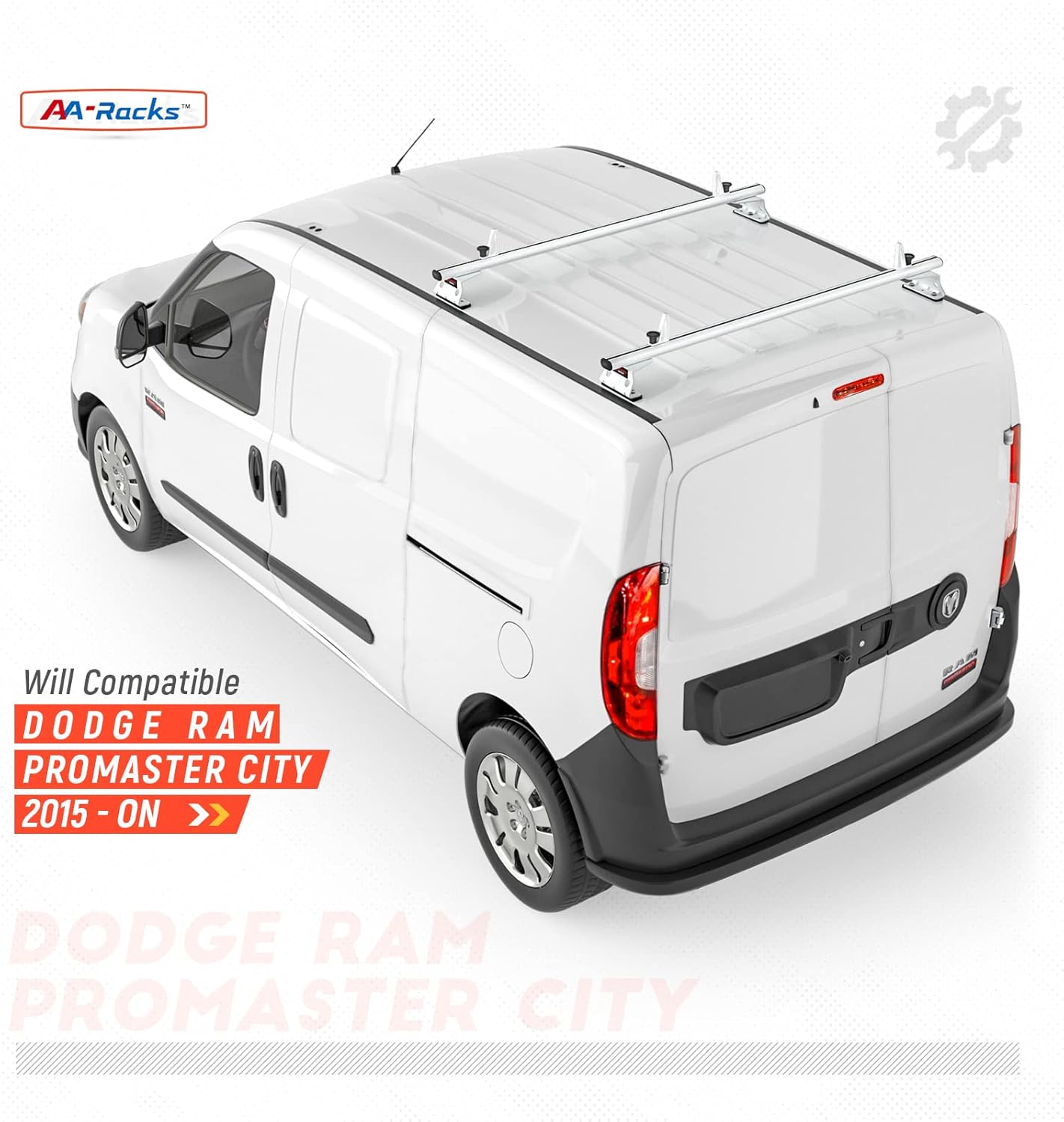 AA-Racks Model AX312-PR RAM ProMaster City 2015-On Aluminum 2 Bar (50") Van Roof Rack System w/Ladder Stopper White