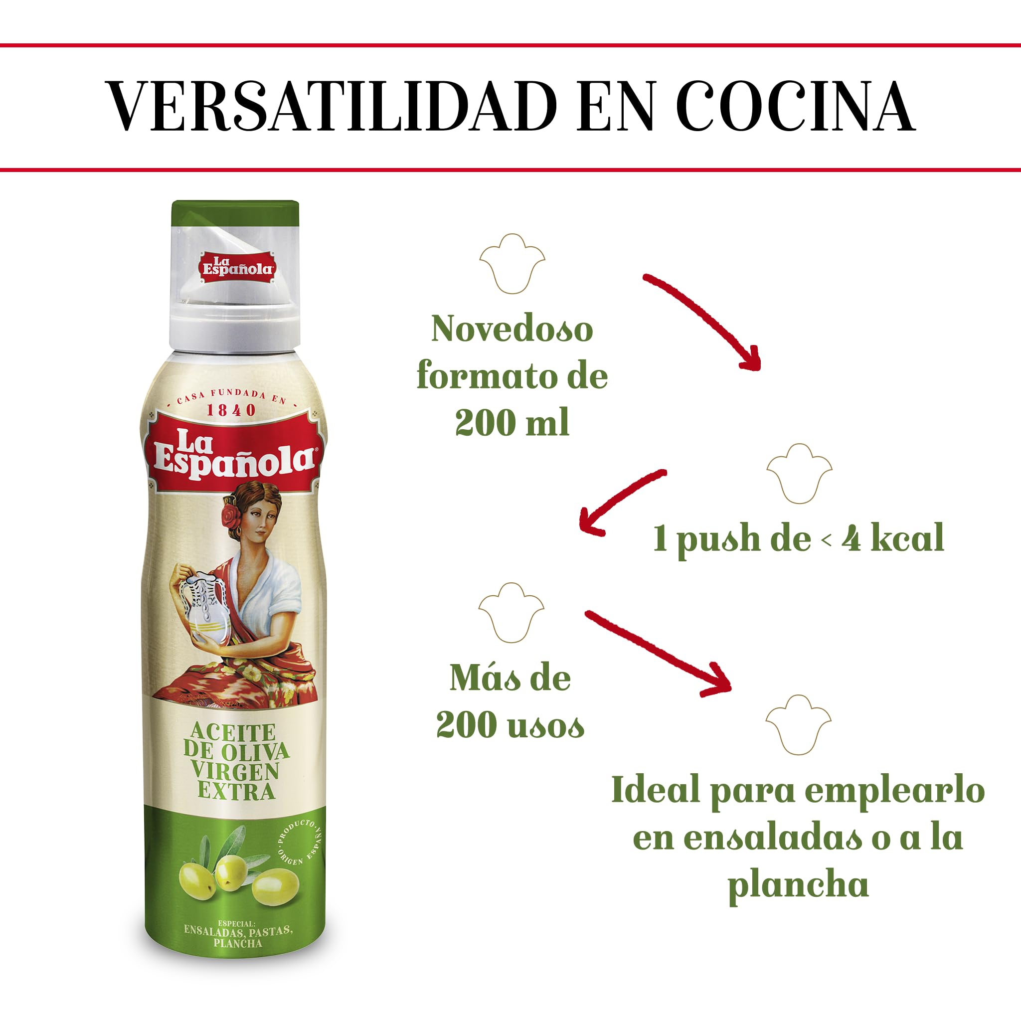 LA ESPAÑOLA - Aceite de Oliva Virgen Extra. Pulverizador Aceite en Spray 200 ml