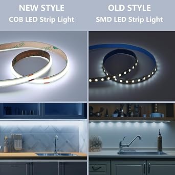 BENLUN 12V COB LED Under Cabinet Strip Lighting Kit 32.8ft, 6000K Cool White Cuttable LED Tape Lights 8W/M CRI 93 320LEDs/M with Dimmer and Power Supply for Kitchen Bookcase Shelf Display