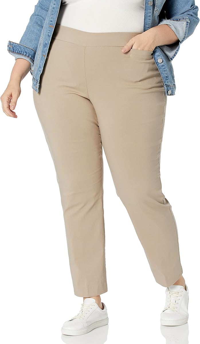 Briggs New York Pantalones de vestir para mujer, talla grande, 4 bolsillos, pierna recta, elásticos, pantalones de trabajo informales para oficina