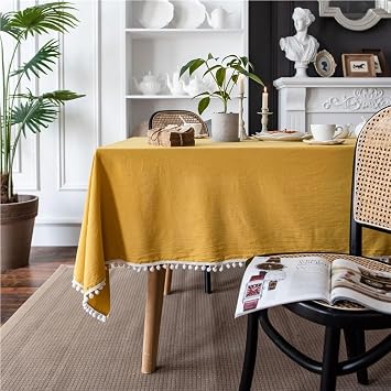 Rectangular Tablecloth Goose Yellow French Washed Cotton Tablecloth Suitable for Restaurant Camping100 * 140cm