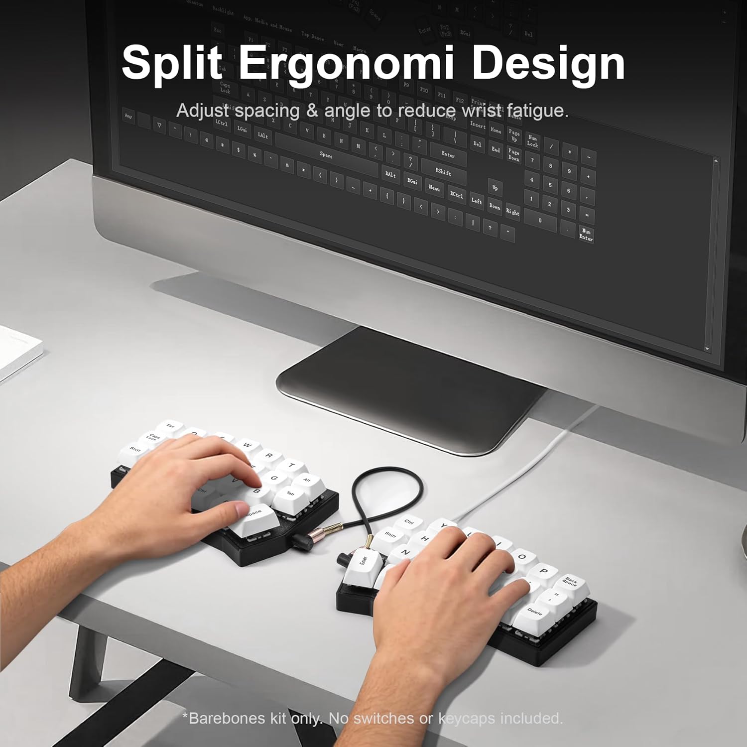 YIVU Corne V4 40% Split Mechanical Keyboard Kit, Wireless Ortholinear Column-Staggered Ergonomic DIY Barebone, Hot-Swap RGB QMK/Vial Programmable for Mac/Win