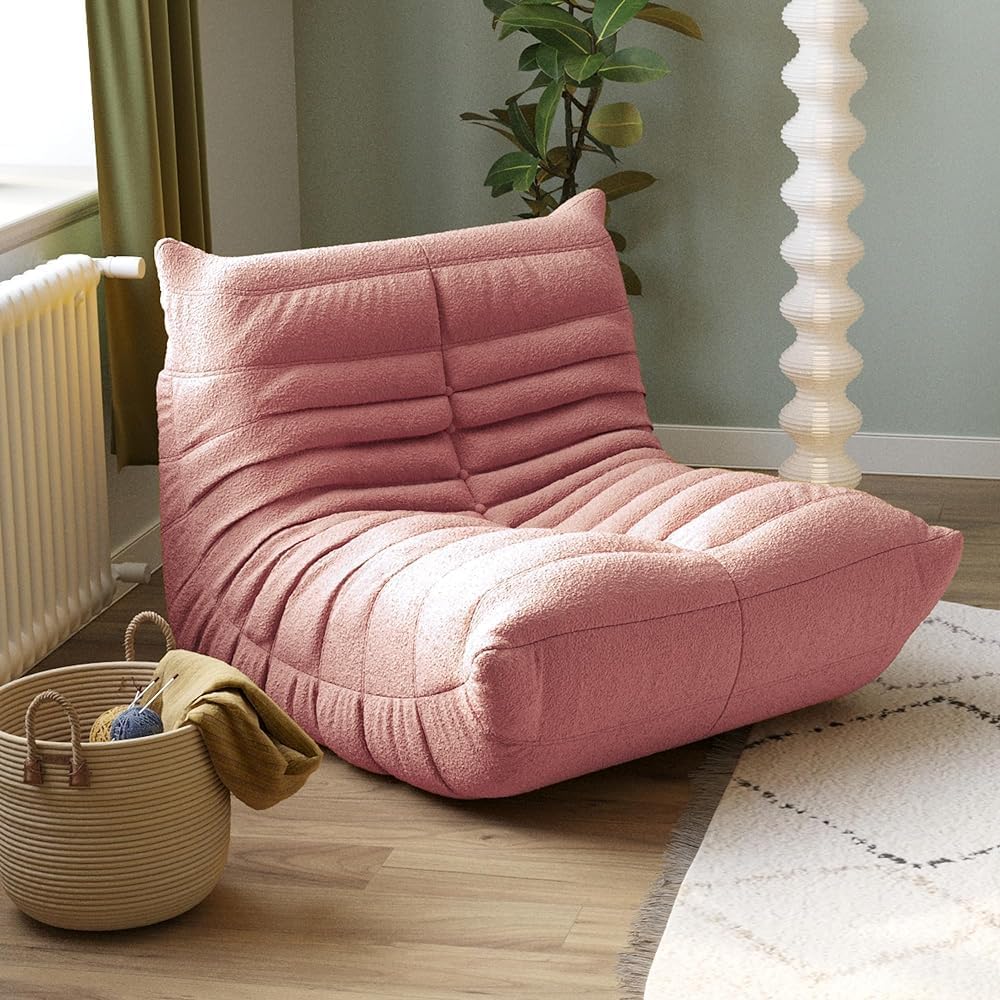 Lazy Floor Sofa Fireplace Chair Teddy Velvet Bean Bag Couch Lounge Togo Accent Chair for Living Room Bedroom Salon Office 2 Seater