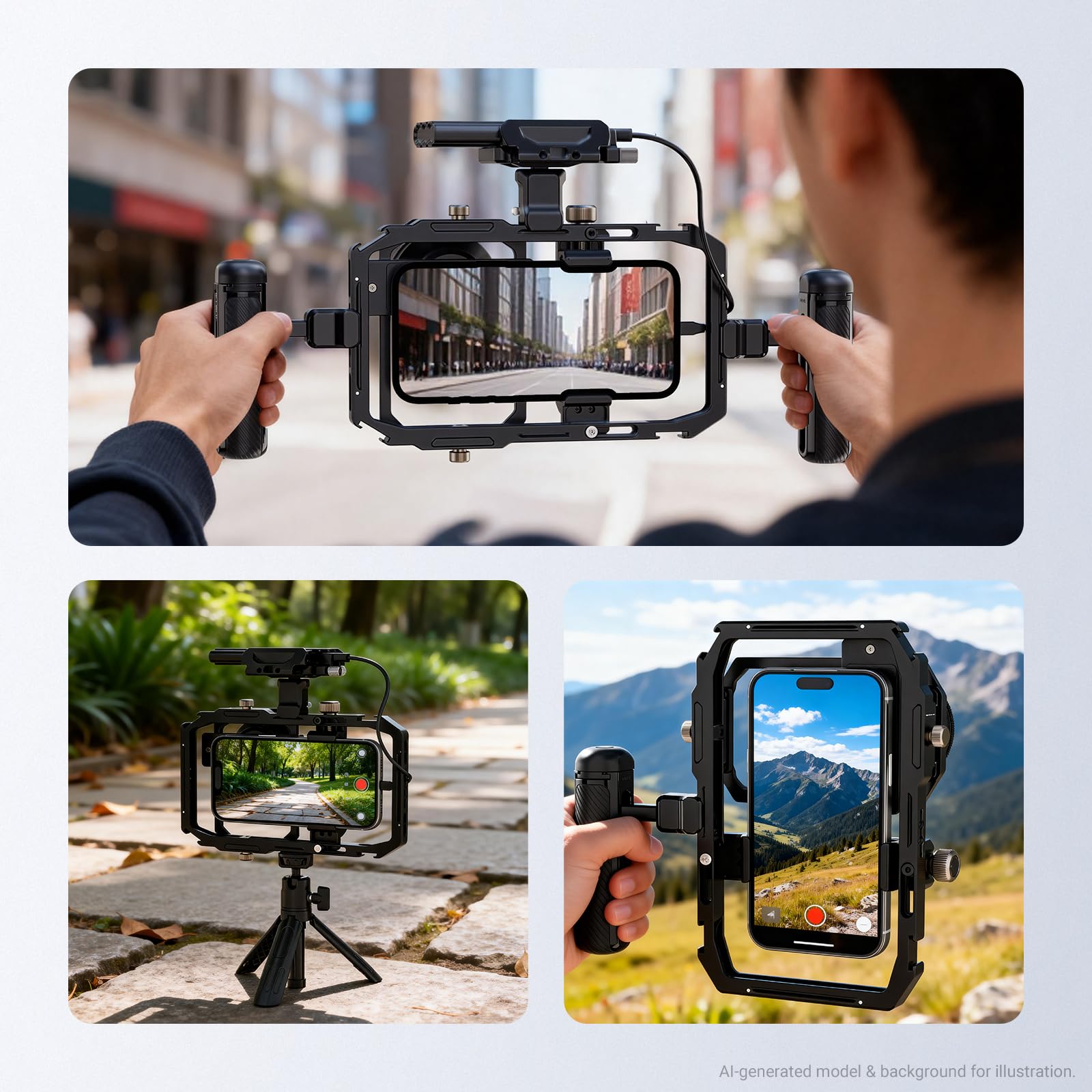 NEEWER PA058 Uniwersalna klatka na telefon stabilizator wideo z adapterem filtra obiektywu 17 mm do 37 mm i 67 mm akcesoria pierścieniowe kompatybilne z iPhone Android Samsung do nagrywania wideo