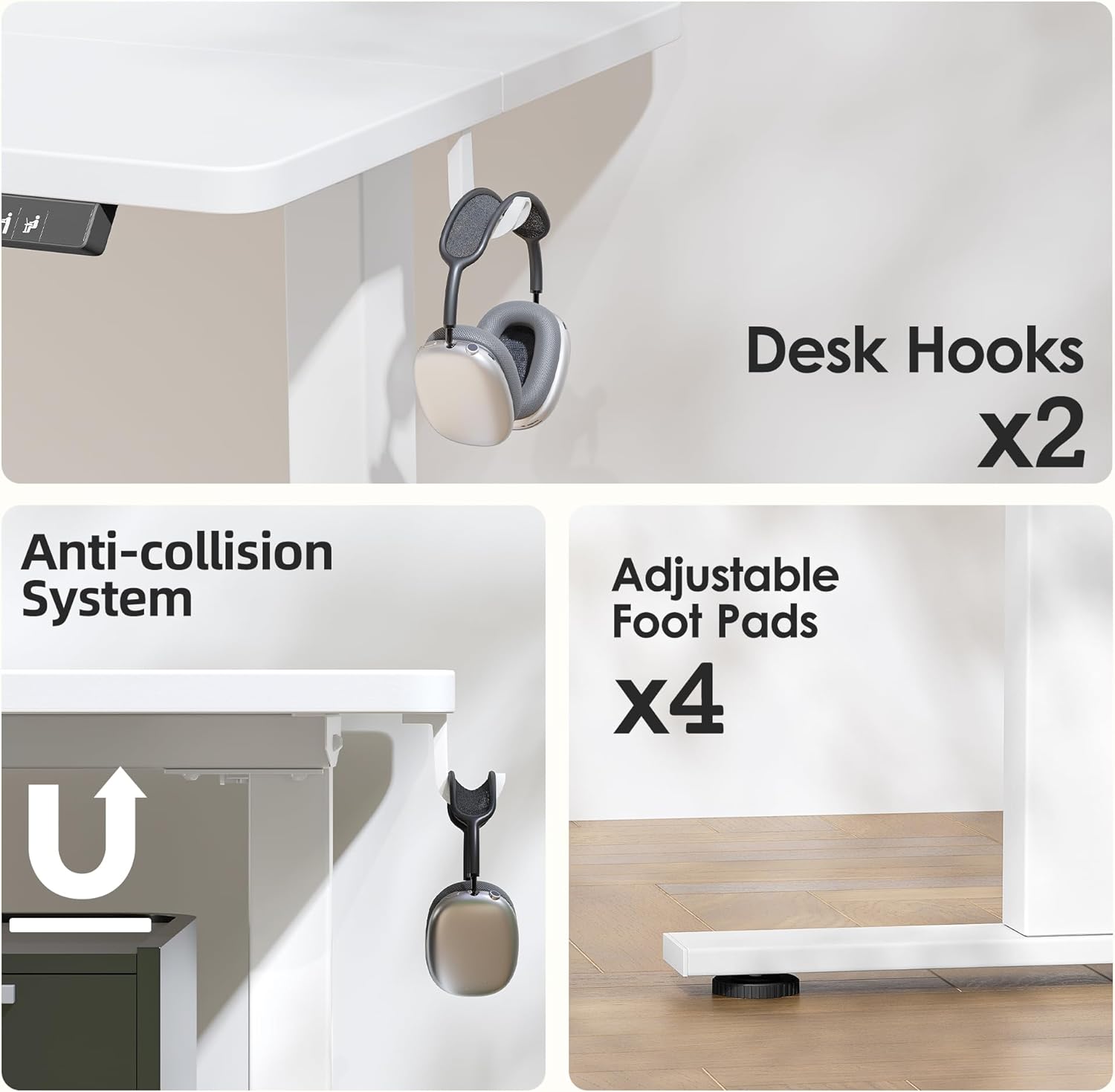TIQLAB Electric Adjustable Sewing Table, 63"x24" Workbench Adjustable Height, Ergonomic Worktable for Garage, Craft Desk, Spacious Desk for Sewing and Crafts, White