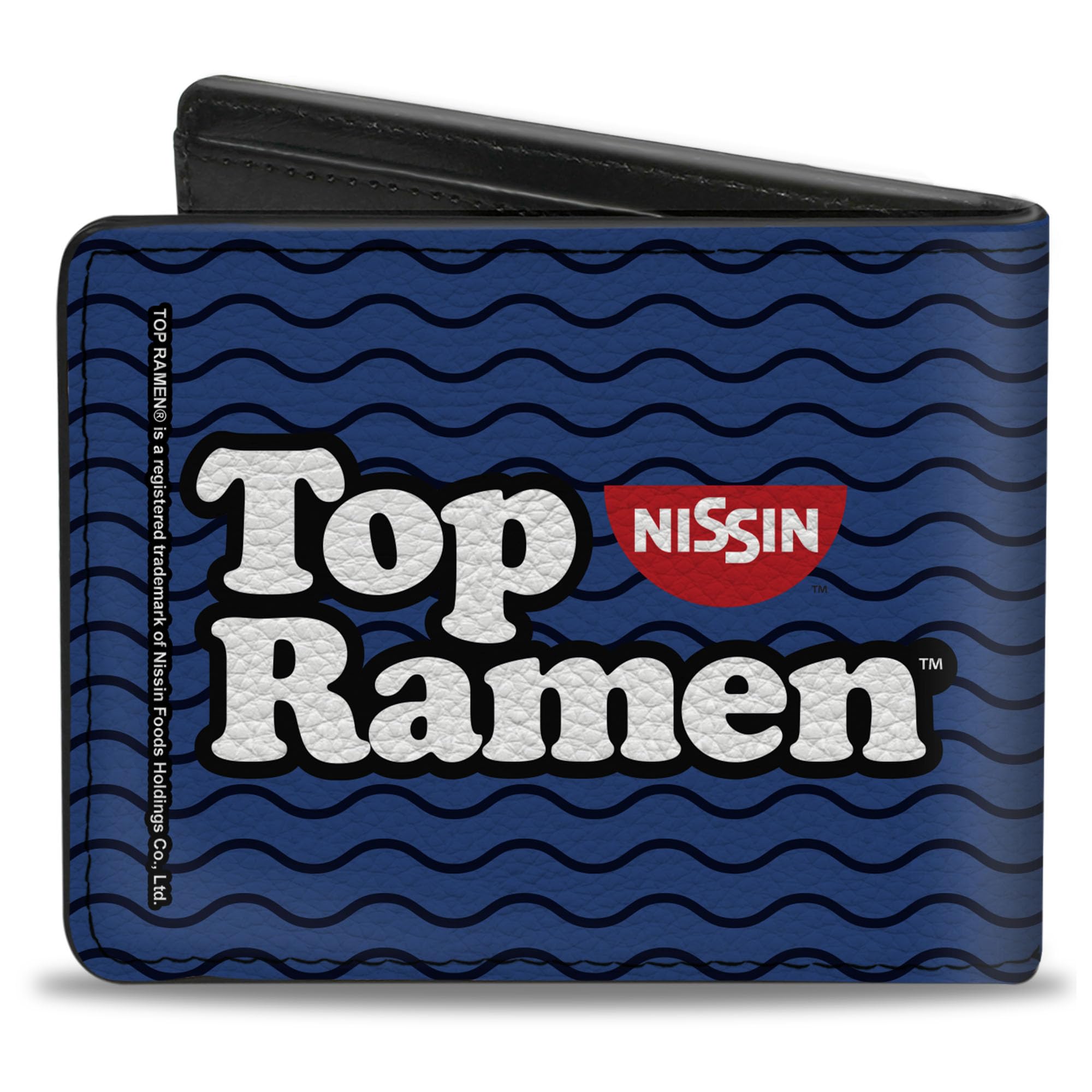 Buckle-Down Men's Nissin Foods Wallet, Bifold, Top Ramen Noodle Wave Blue Black White, Vegan Leather, 4.0