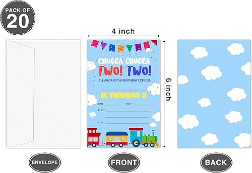 Miniatura 2 de OICPYD Invitaciones de cumpleaños para el segundo tren, invitaciones de fiesta de cumpleaños temáticas de tren de ferrocarril para niños y niños,