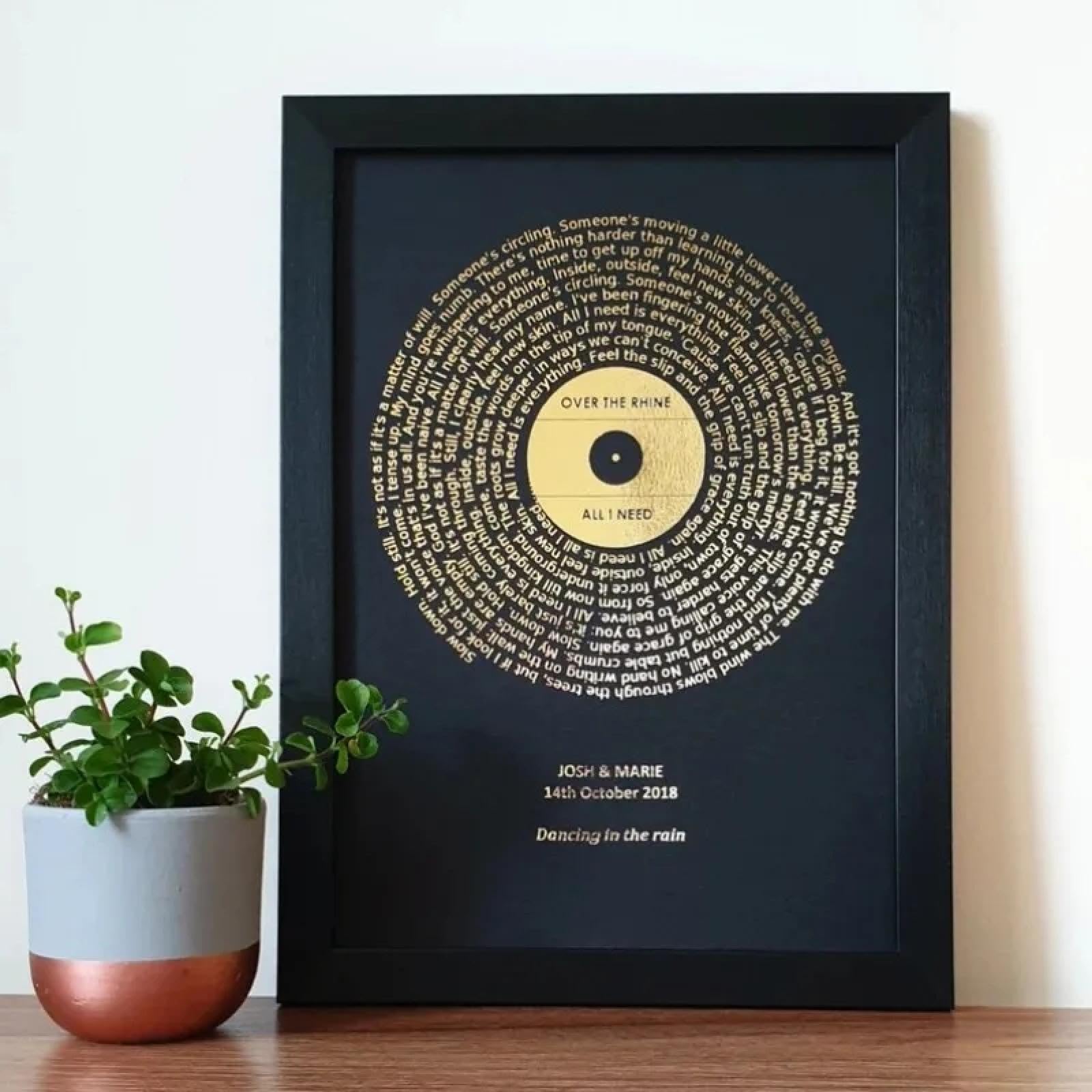 BMGKYAGL 1 x płótno vintage z płytą winylową, druk cyfrowy, estetyczne dekoracje do sypialni, tekst piosenki, ramka 70 x 100 cm