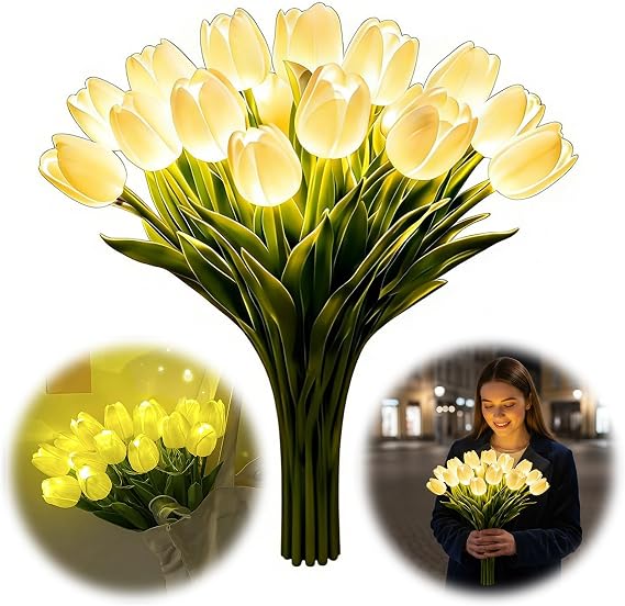 Radiant Romantic Tulip Light, 15 Pcs Twinkling Tree Tulips Led Lights that Never Fade, Flower Shaped Ambient Night Light, Artificial Bouquet Bedside Lamp for Bedroom & Home Decor [Energy Class A]