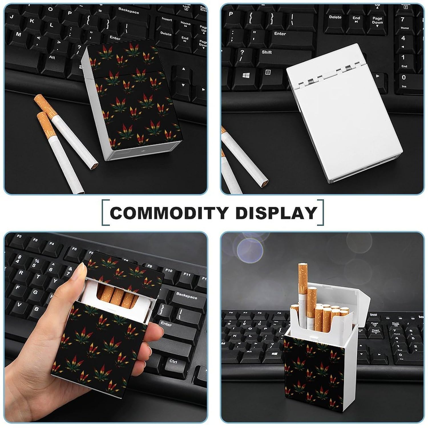 Reggae Rasta Weed Leaf Cigarette Case for Men Women Flip Open Waterproof Cigarette Holder Box