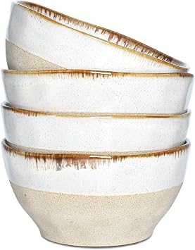 Bosmarlin Ceramic Soup Bowl Set of 4, 28 Oz, Cereal Bowl for Oatmeal, Dishwasher and Microwave Safe Beige, 6 inches