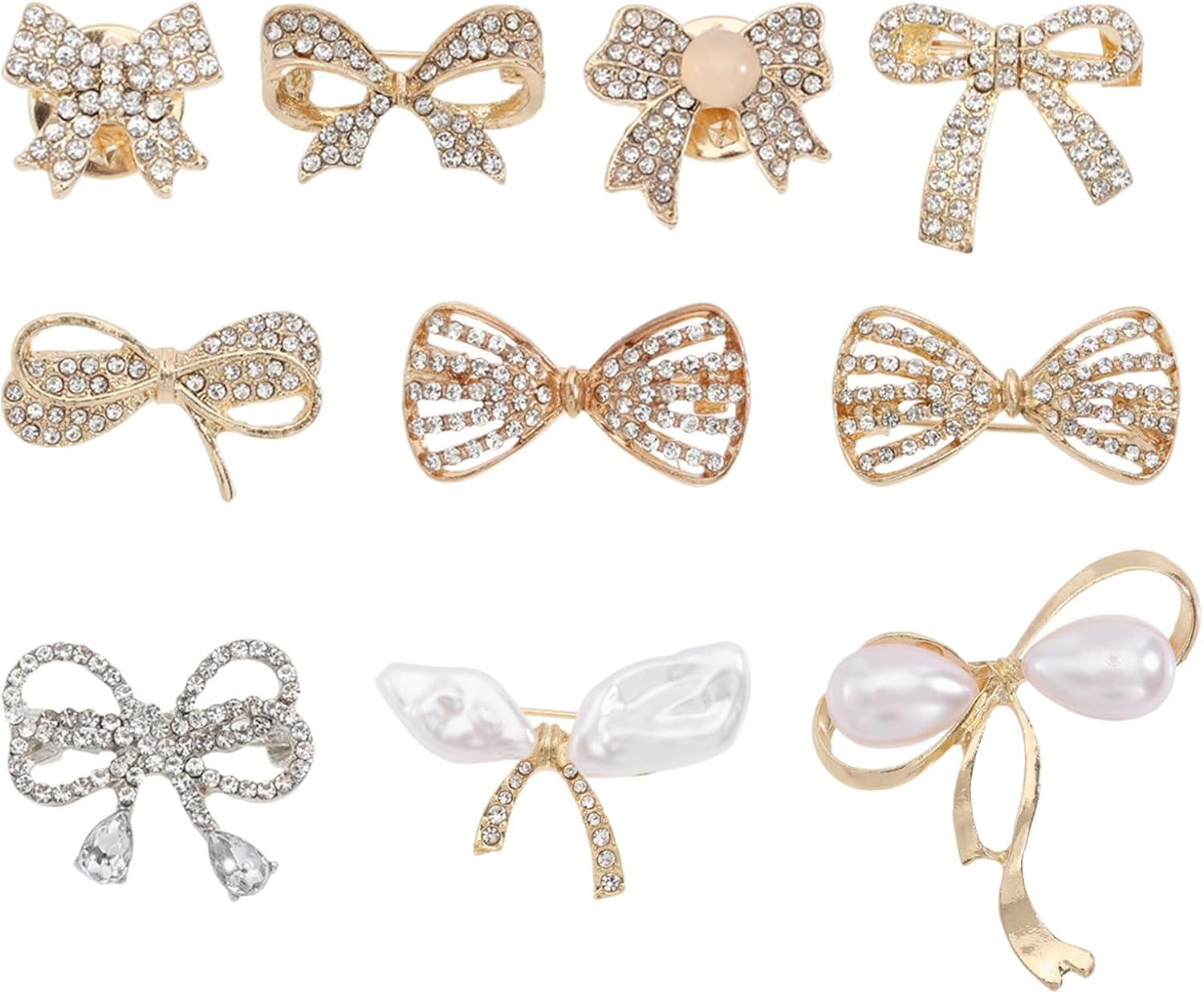 10pcs Vintage Ribbon Bowknot Pearl Lapel Pins Butterfly Broochs Pin Crystal Bow Tie Lapel Pin Dress Suit Brooch Pin Set for Wedding Holiday Party