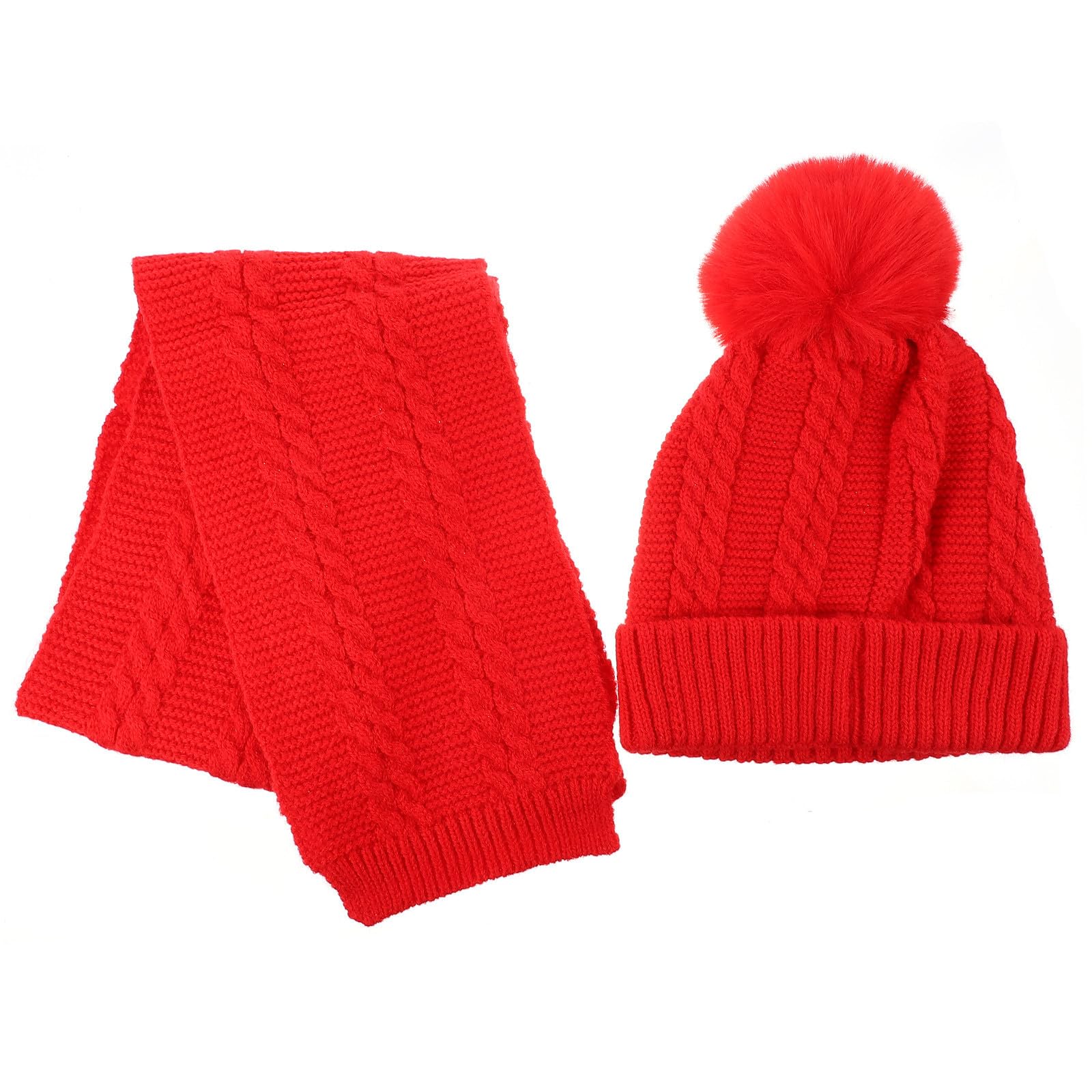 Gorro y Bufanda Hilo de Lana Rojo Prueba de Viento y Tejido Cálido 8