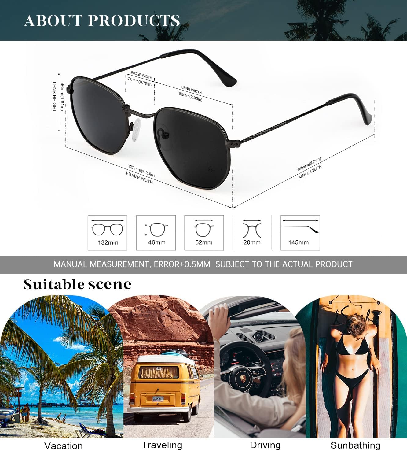 KALIYADI Sunglasses for Women and Men, Polarized Square UV Protection, Trendy Metal Frame Hexagon Sunglasses - Image 6