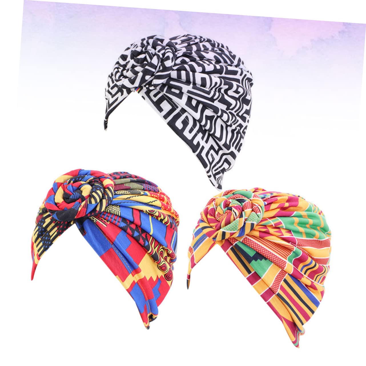 GALPADA 9pièces Turbano Femme Avec Imprimé Floral Boho Écharpe à Nœud Style Noir Et Blanc Vert Accessoire Et Confortable