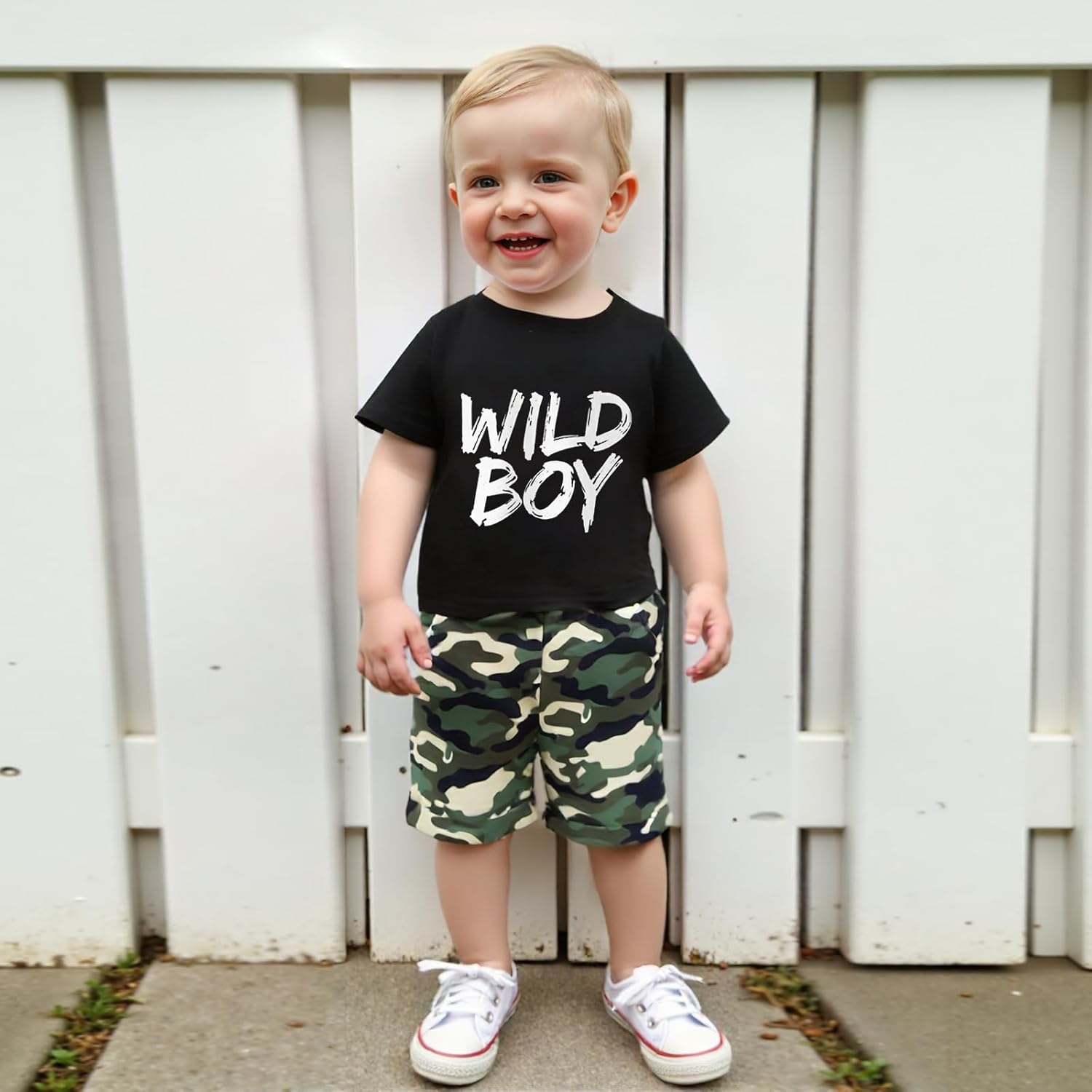 wdehow Toddler Kids Baby Boy Summer Clothes Sets 1T 2T 3T 4T 5T Letter Print Short Sleeve Tops Camouflage Shorts Outfits - Image 2