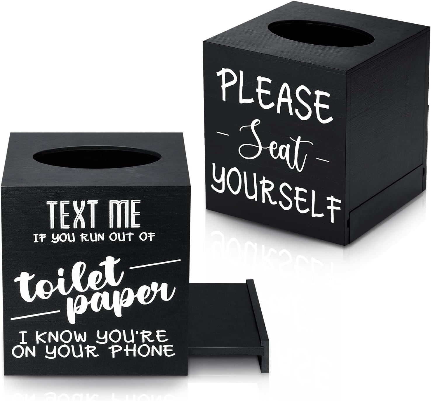 Hoemwarm 2 Pack Black Tissue Box Covers, Square Wood