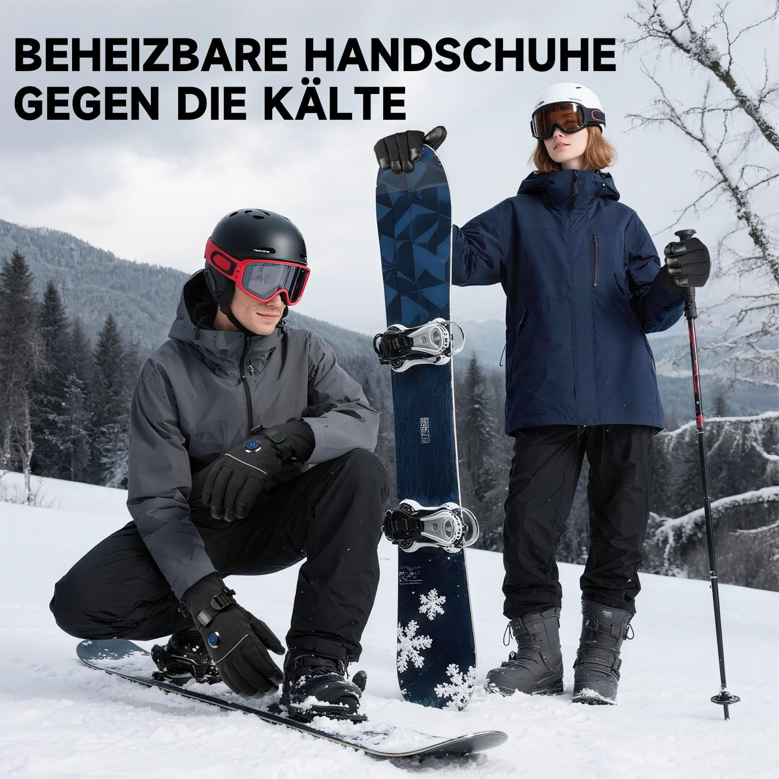 Beheizbare Handschuhe, 6000mAh Akku USB Beheizte Handschuhe für Damen Herren, 3 Heizstufen wasserdichte Touchscreen Handschuh Beheizbarer (Schwarz-EU, XL)