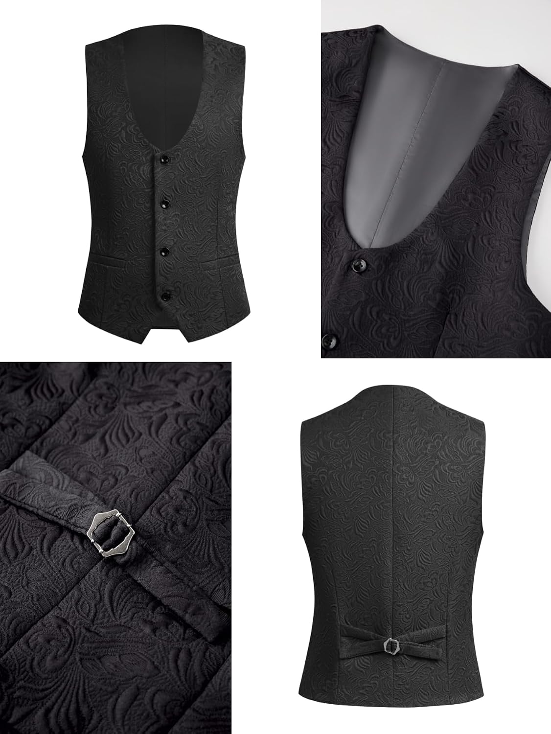 Men's Suit 3-Piece Slim Fit Floral Print Tuxedo Set | Shawl Lapel Jacquard Blazer, Vest & Black Dress Pants