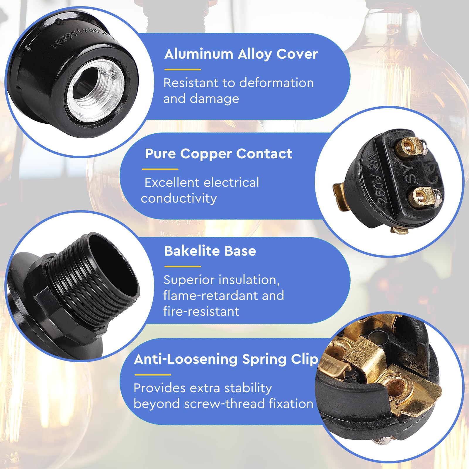 EFUTURETIME 10 x Fassung E14 Lampenfassung 250V 2A Lampen Fassungen aus Bakelit mit Zugentlaster für Tischlampe, Stehlampe, Deckenleuchte