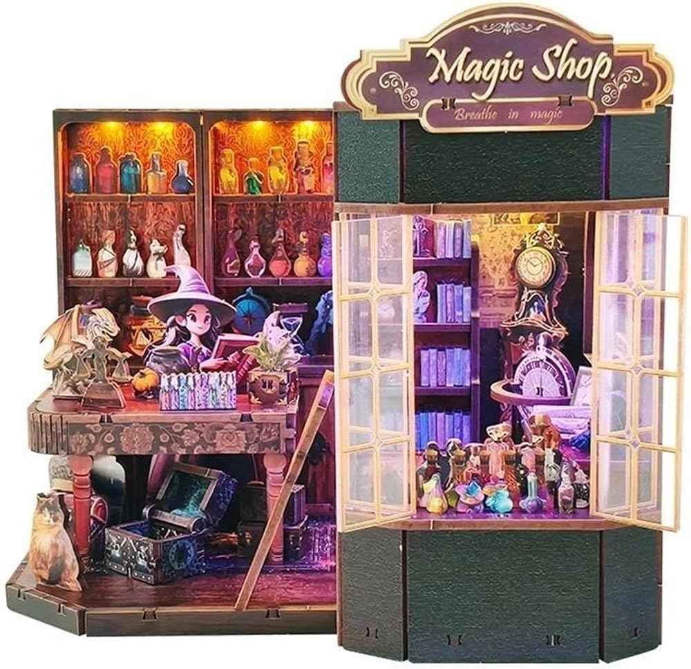Wooden Miniature Building Kits Magic Shop Cottage Dollhouse with Furniture — 사진 1
