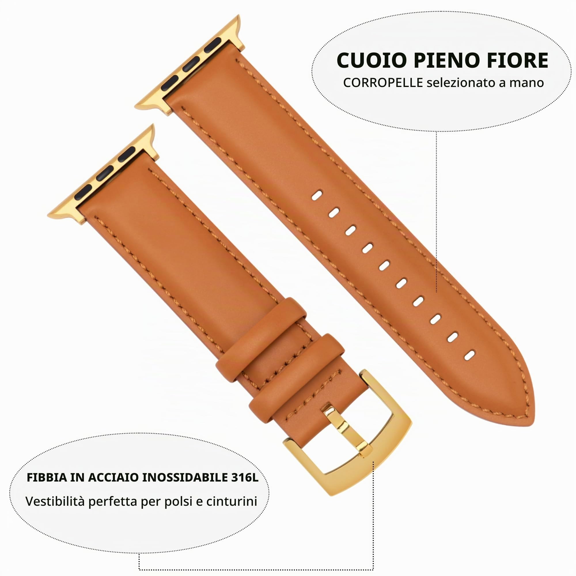 Cinturino Pelle Compatibile con Apple Watch 49mm 46mm 45mm 44mm 42mm 41mm 40mm 38mm, Elegante Cinturini Orologi Ricambio Vera Pelle per iWatch 11 10 9 8 7 6 5 4 3 2 1 Ultra3 2 1 SE3 2 1