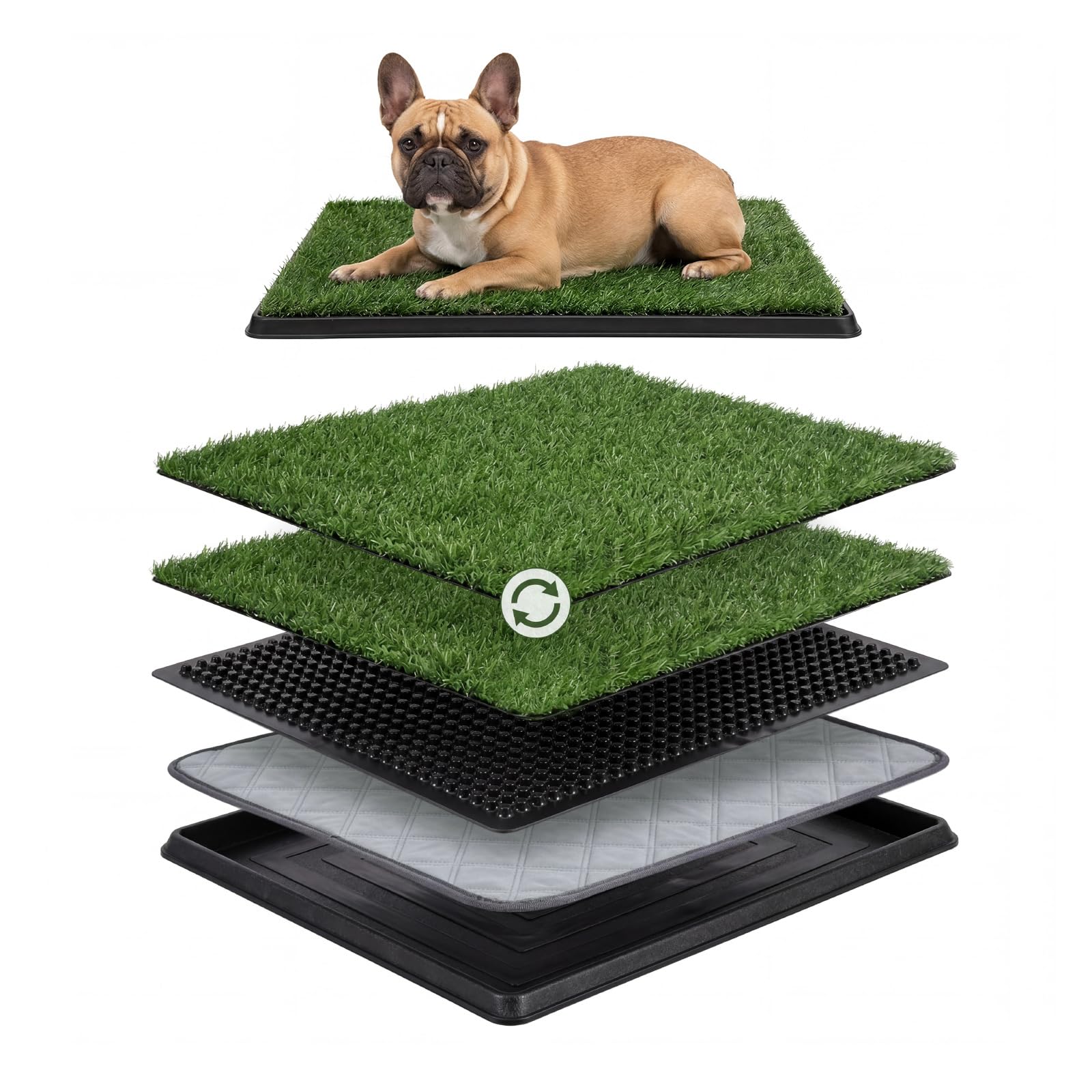 60 x 50CM Dog Toilet Tray With Artificial Grass & Washable Pee Pad, Dogs Litter Tray for Puppy Toilet Training, Reusable Dog Potty for Indoor & Outdoor Use