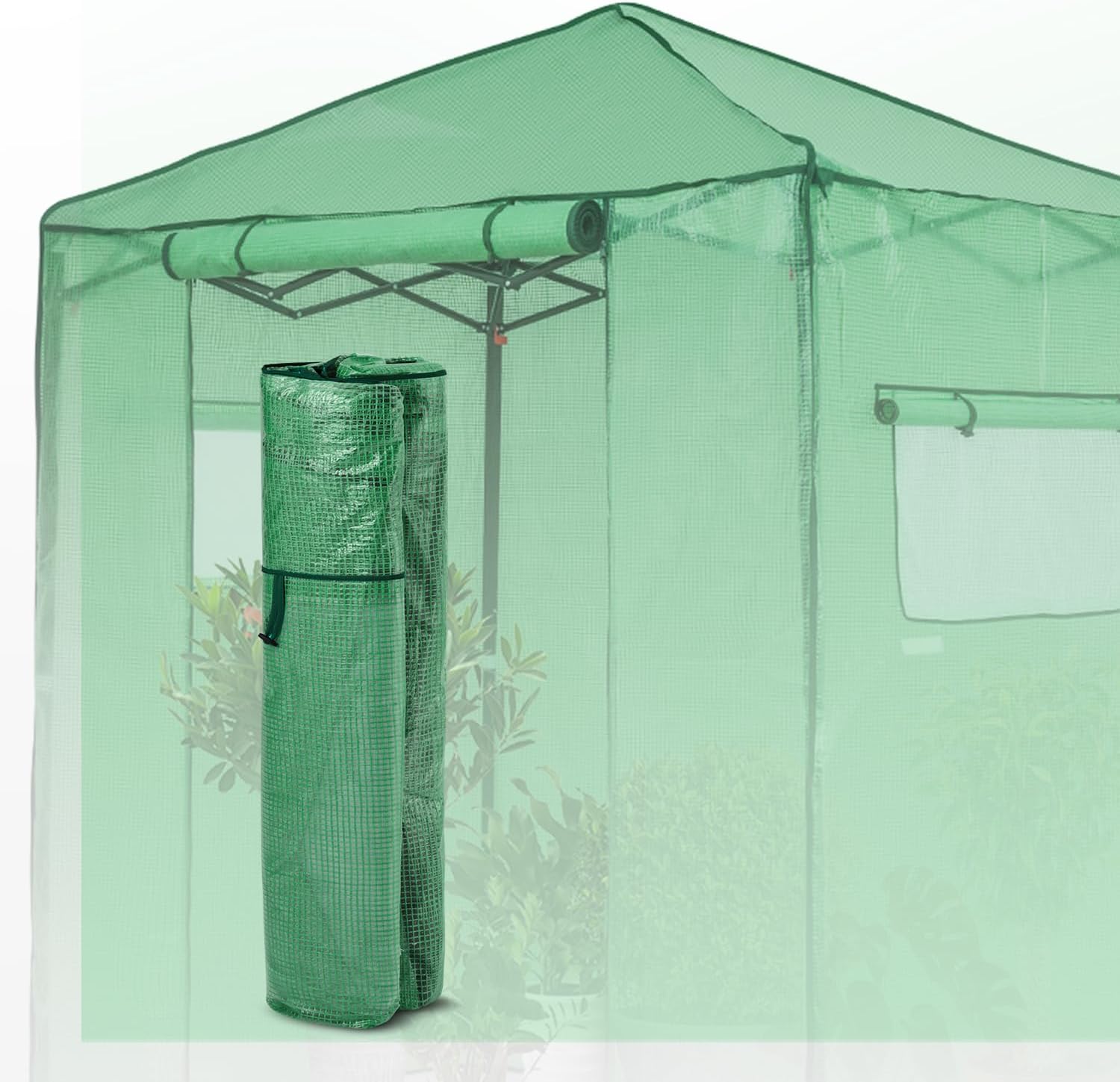 EAGLE PEAK Replacement Cover for 6x4 Portable Walk-in Pop up Greenhouse, Front Roll-Up Zipper Entry Door and 2 Roll-Up Side Windows (Frame Not Included), Green