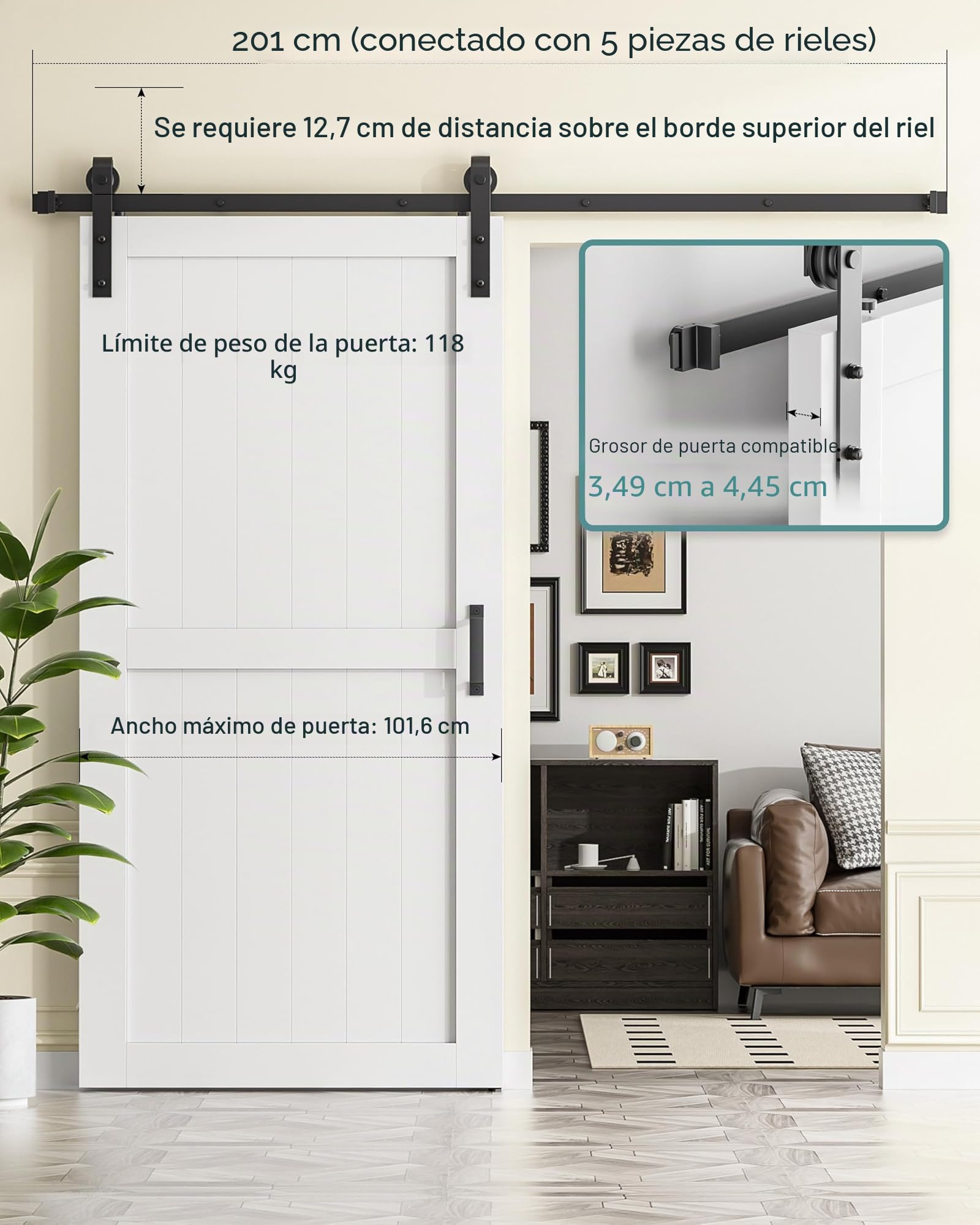 Juego completo de 200 cm para puerta corredera, juego completo de rieles para puerta de madera, accesorio en forma de J