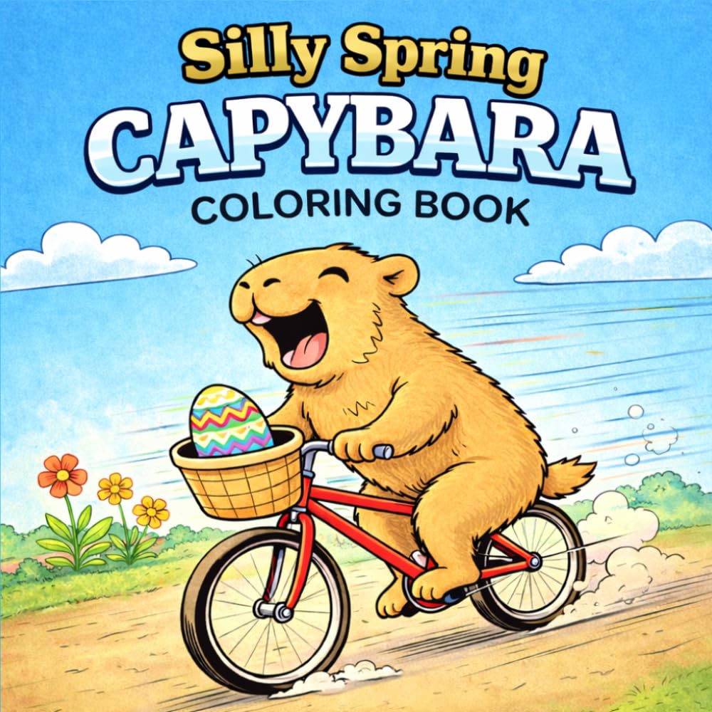 Silly Spring Capybara Coloring Book for Kids: A Cute and Funny Animal Coloring Pages Ages 4-8