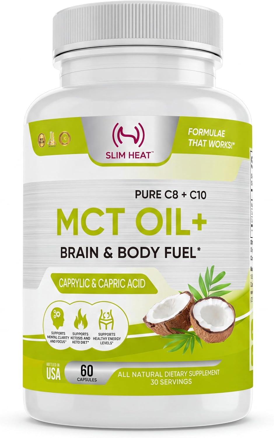 MCT Oil Capsules 2000mg - Pure C8 C10 Caprylic & Capric Acid Softgels, No Lauric Acid, Keto Coconut Fats Supplement for Energy Support, 60 Count (30-Day Supply)