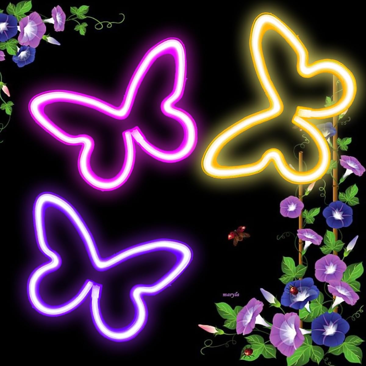 UrsaMajor 3 Pack Butterfly Neon Sign, USB/Battery Operated LED Light, 8.86x6.3