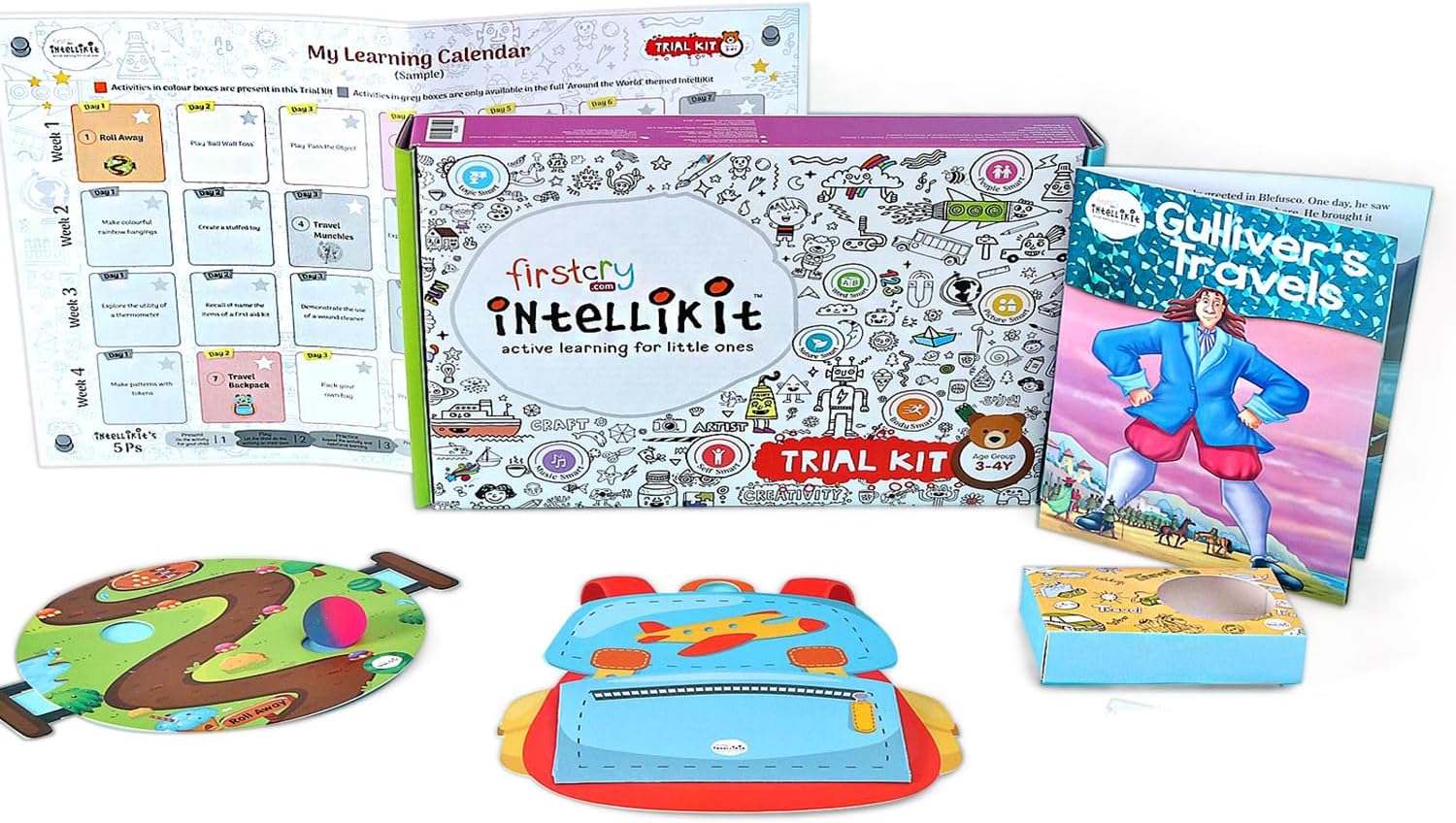 Intellikit Trial Box | 3 Activities, Worksheets, Storybook Gift Pack | Learning and Educational Toys and Games | Multicolor, 3+ Years, L 33.5 x B 9 x H 25 cm