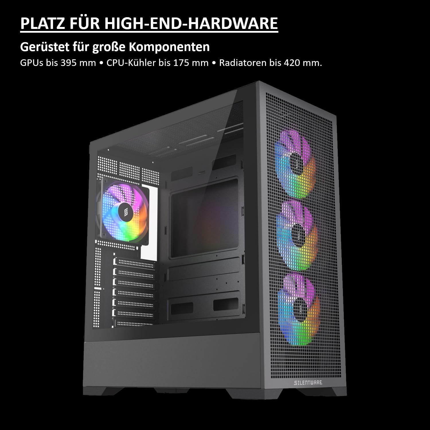 Core 100 A-RGB obudowa PC, ATX Mid-Tower, 4 x wentylator A-RGB PWM 120 mm, przód z siateczki, część boczna ze szkła hartowanego, czarna