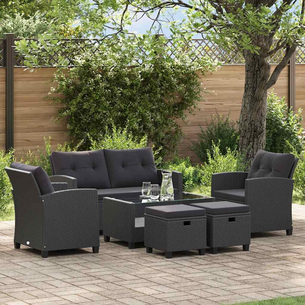 vidaXL Canapés de Jardin 6 pcs avec Coussins Salon de Jardin Meubles d'Extérieur Mobilier de Patio Meubles de Terrasse Résine Tressée Noir