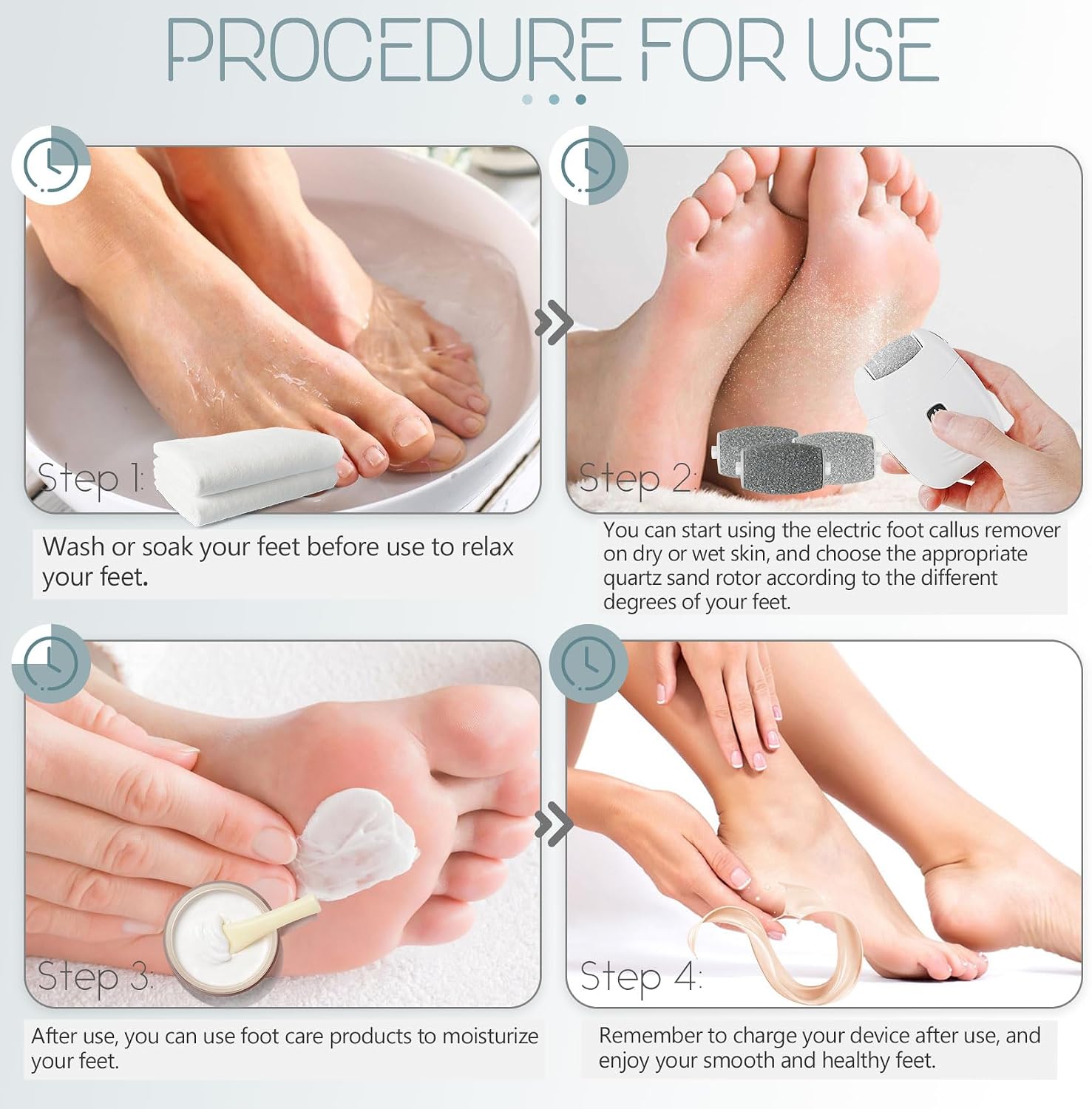Electric Foot Callus Remover & Pedicure Kit w/3 Heads, 2-Speed Rechargeable (5W/500mAh) - Professional Foot File for Dead Skin, Calluses & Cracked Heels - Ergonomic Design w/Safety Lock-Home Spa&Gift