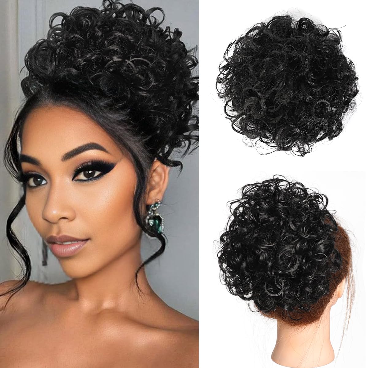 Messy Bun Hair Piece for Women Elastic Drawstring Loose Wave Curly Chignon Hairpiece Synthetic Hair Bun Hair Extensions for Women Daily Use (1B)