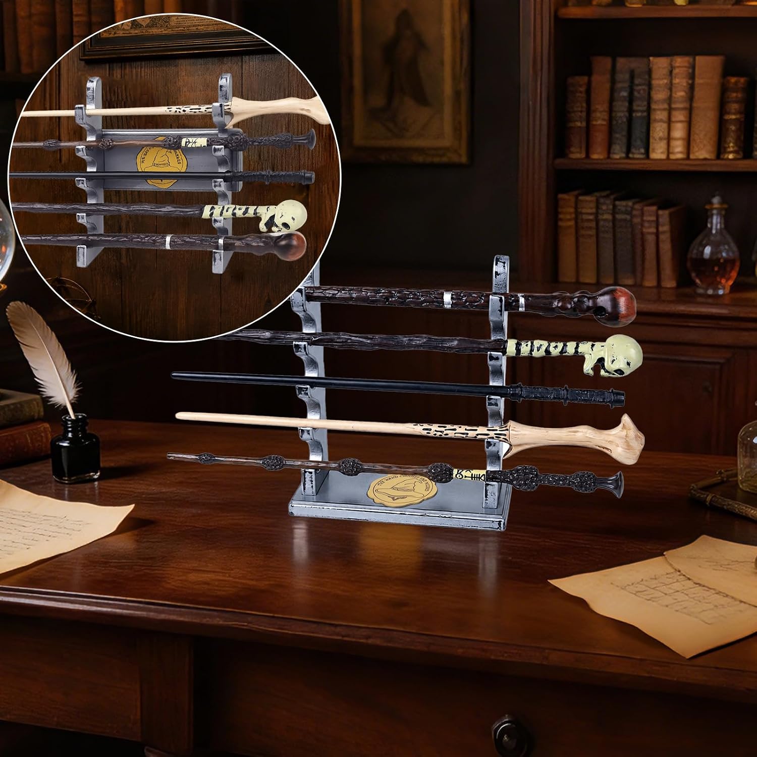 Wooden Wand Holder, 5 Tiered Wand Display Stand,Wall Mount or Desktop,Suitable for Wand Enthusiasts or Collectors to Display in The Living Room,Bedroom or Office
