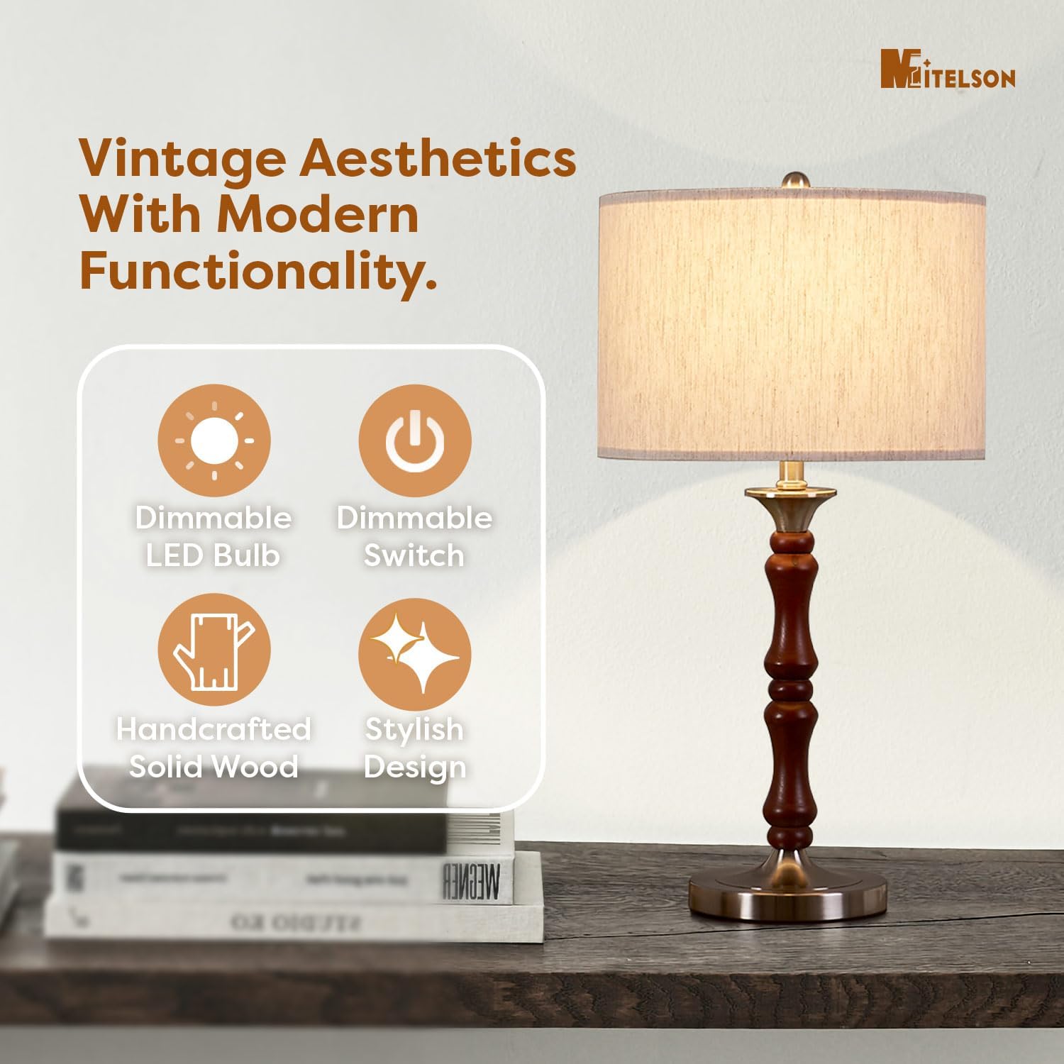 Bedside Table Lamp for Bedroom, Modern Desk Lamp with Dimmable Switch and Bulb, Minimalist Night Stand Light Lamp with Fabric Shade, Desk Reading Lamp for Kids Room Living Room Office