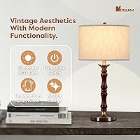Vista 2 de Bedside Table Lamp for Bedroom, Modern Desk Lamp with Dimmable Switch and Bulb, Minimalist Night Stand Light Lamp with Fabric Shade, Desk Reading