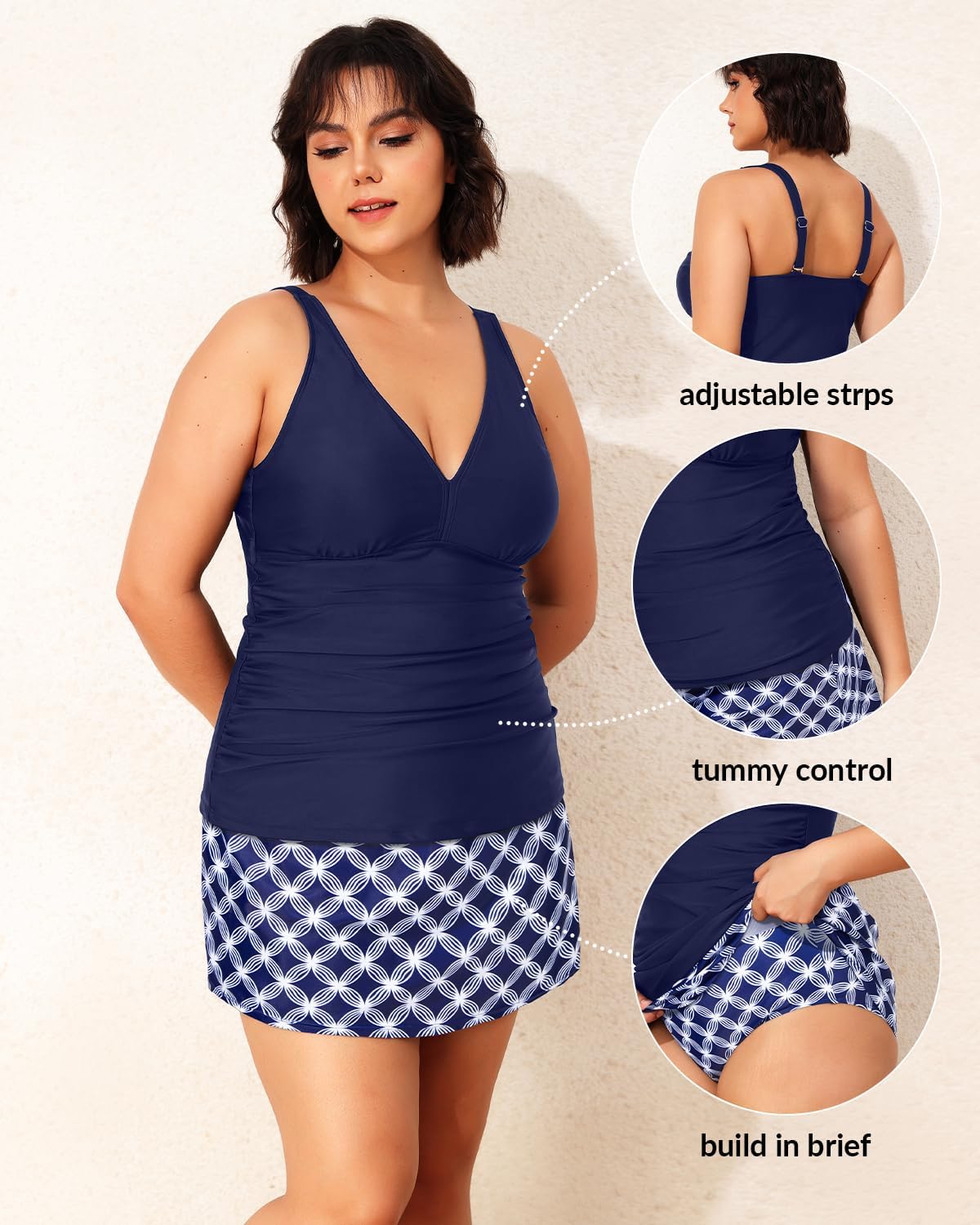 Daci Women Plus Size Tummy Control Tankini with Skirt Two Piece Bathing Suits V Neck Swimsuits - Image 4