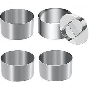 CINBILCORN 3-Inch Stainless Steel Round Ring Molds, 4-Piece Set with Pusher