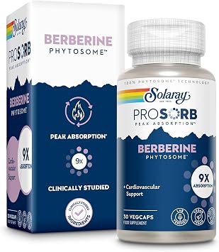 SOLARAY Berberine Phytosome - 9X Absorption and Easy-to-Digest - Standardized to 30% Berberine HCl - Vegan, Made Without Soy - 30 Servings, 30 VegCaps