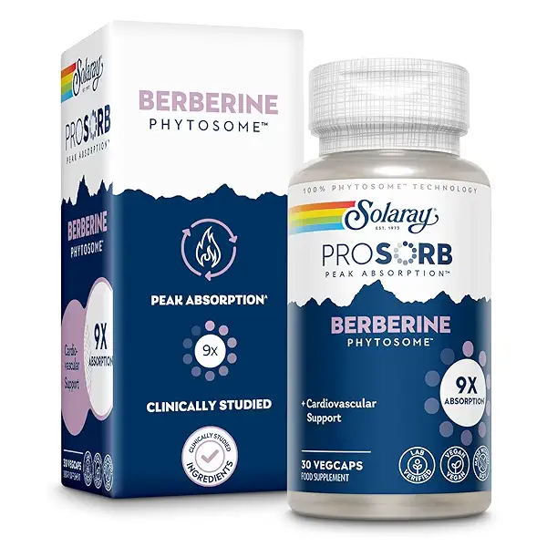 SOLARAY Berberine Phytosome - 9X Absorption and Easy-to-Digest - Standardized to 30% Berberine HCl - Vegan, Made Without Soy - 60-Day Guarantee - 30 Servings, 30 VegCaps 1