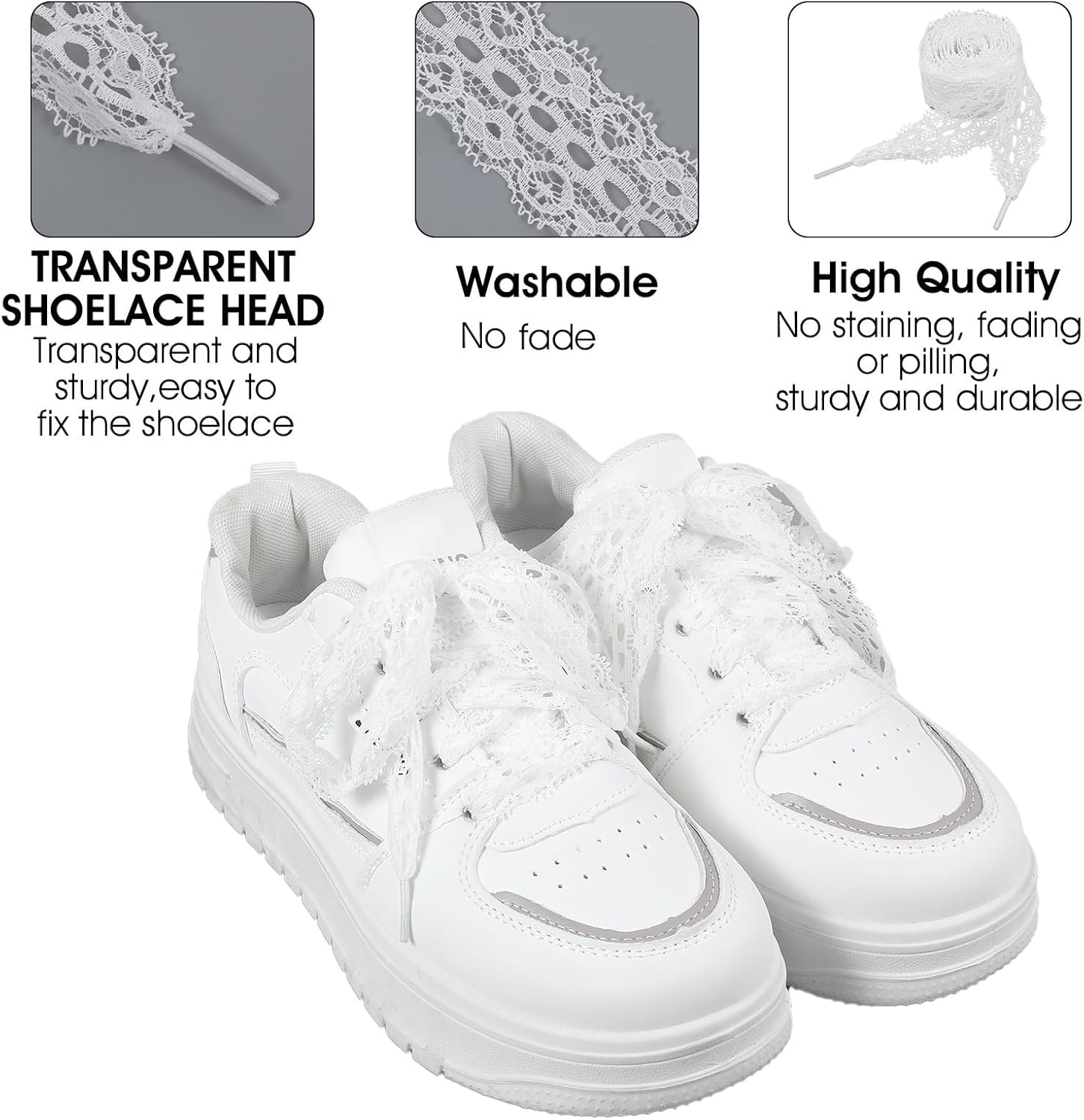 Ouligay 2 Pairs Lace Shoe Laces for Sneakers 3CM Wide White Lace Shoelaces for Sneakers Womens Cute Laces Shoe String 47 Inch 120cm Long Fancy Hollow Flat Shoestrings for Women Girls