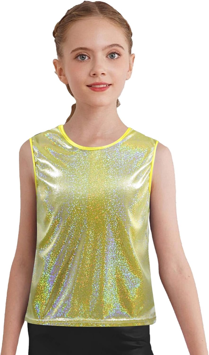 Hansber Kids Girls Shiny Metallic Tank Tops Athletic Training Sports Dance Vest Stage Performance