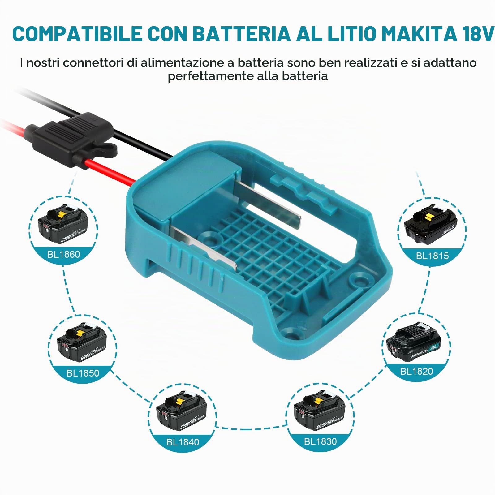 2 Pack QUPERR Adattatore per ruota di potenza con fusibile e interruttore, adattatore per batteria al litio Makita 18V, convertitore di potenza per luci da lavoro fai da te, giocattoli RC e robotica