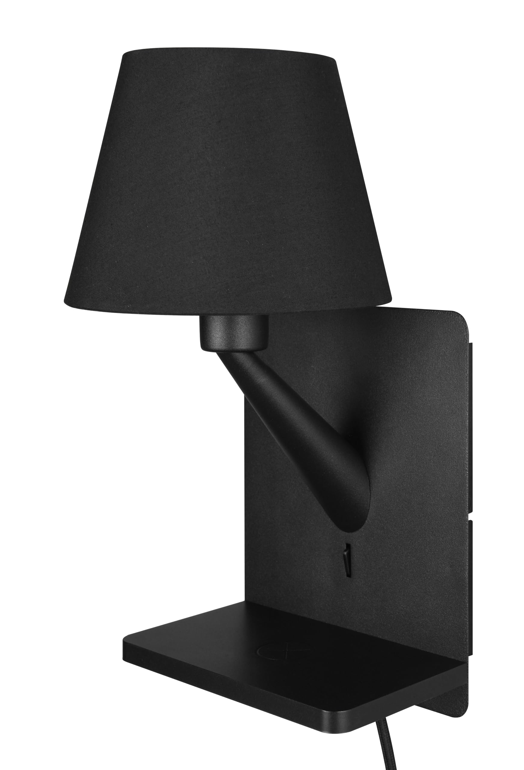 Trio Leuchten Wandleuchte Comfort 262670132, Metall Schwarz matt, Schirm Stoff Schwarz, induktives Ladefeld, USB Ladebuchse |